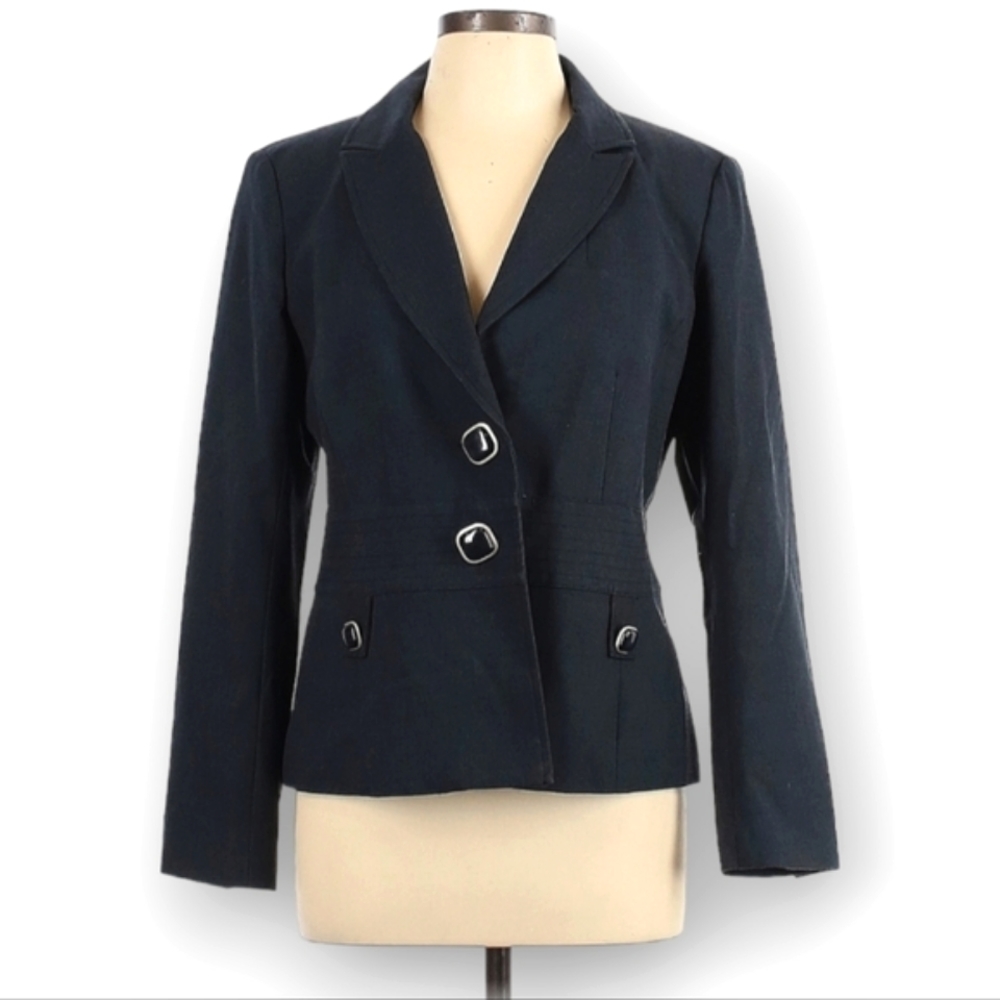 Tribal Blazer Size 10‎ Navy Blue Button Front Decorative Buttons Career Work